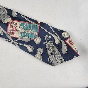 FN Fashion Neckwear Golf Clubs Men's Silk Neck Tie Navy Blue The Game of Golf